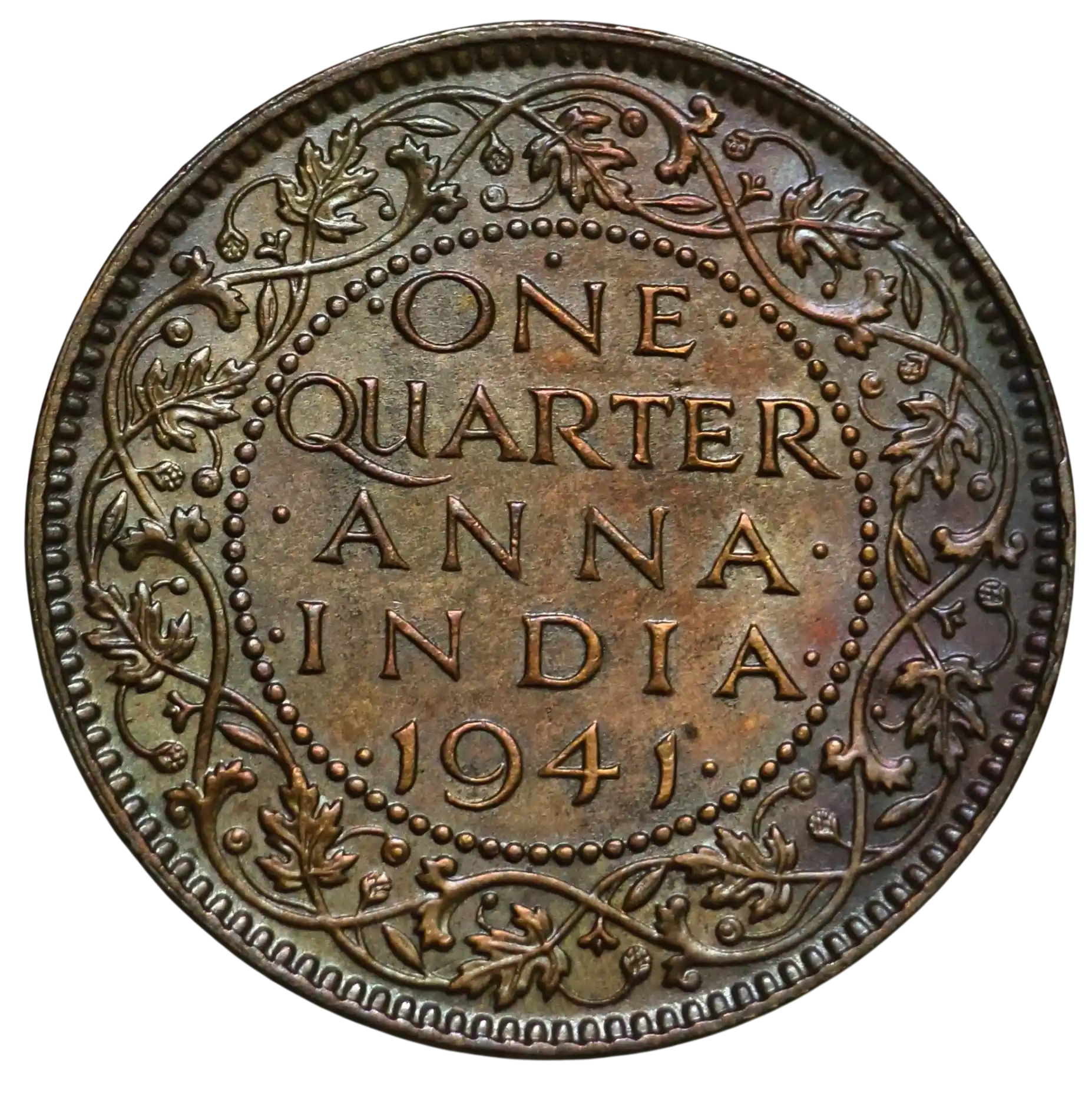 One Quatre Anna George VI King 1941 Bombay Mint Coin X-Rare
