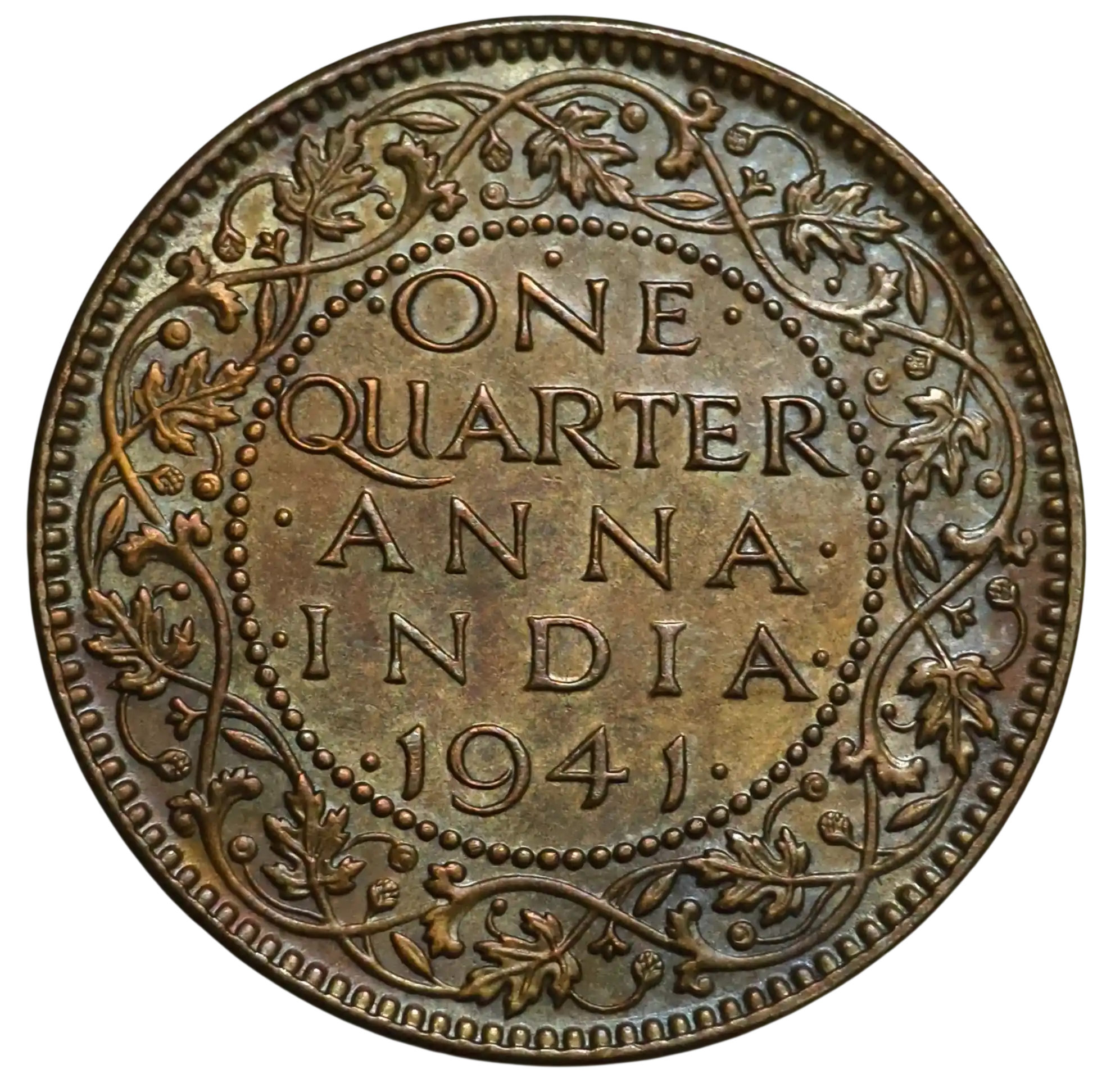 Extremely Rare One Quatre Anna George VI King 1941 Bombay Mint  Coin
