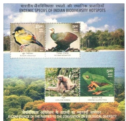 2012 Enedmic Species of Indian Biodivesrity Hotspots Miniature Sheet