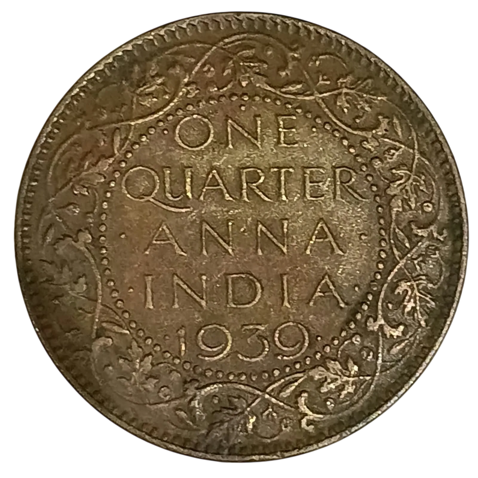 1 QUARTER ANNA 1939 COPPER COIN