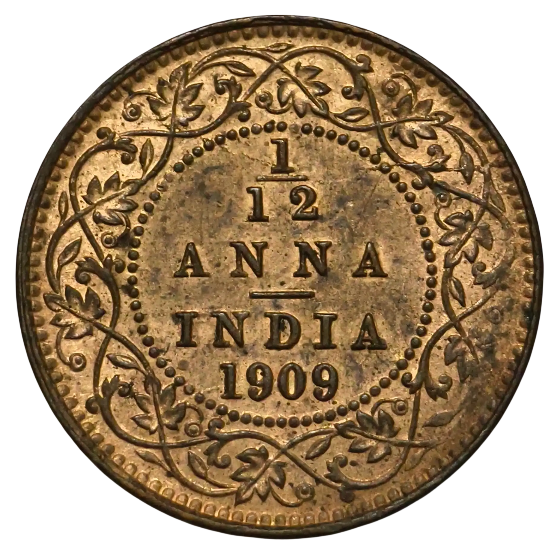 1/12 Anna Edward VII King 1909 Calcutta Mint UNC coin ( Key Date )