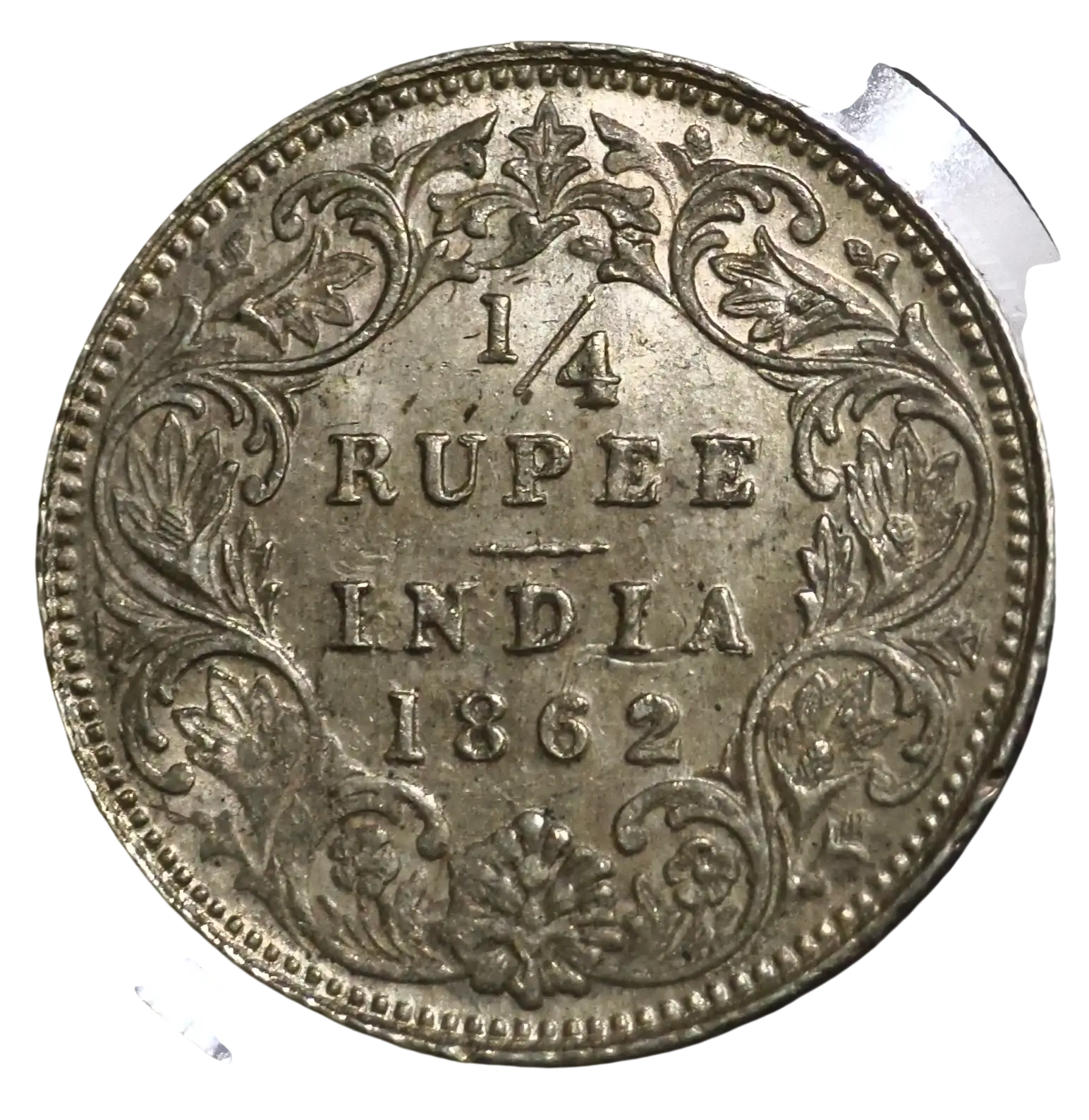 1/4 Rupee Victoria Empress 1862 UNC Coin ( MS Grade )