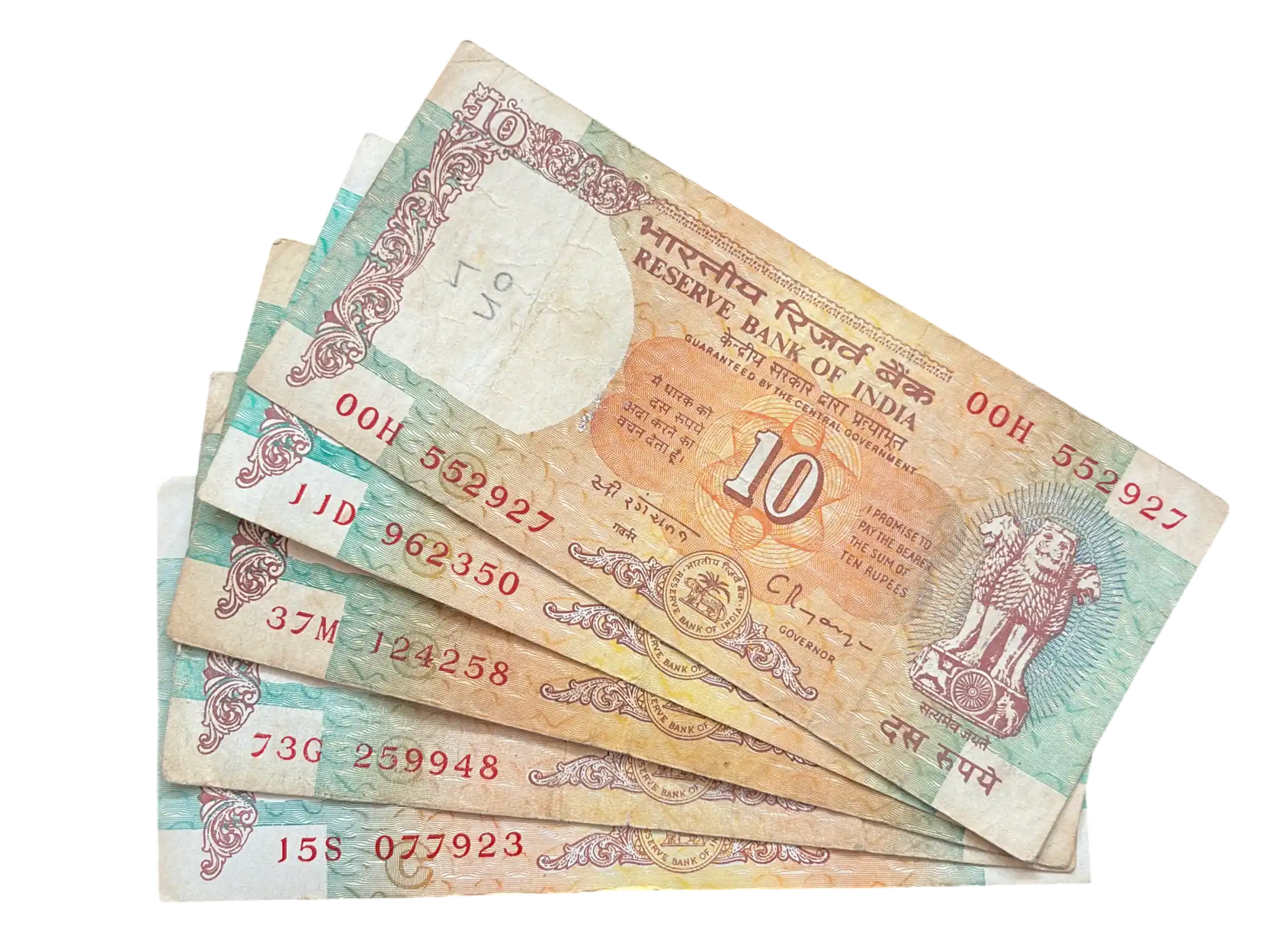 India, Rupees 10 x 5 Banknotes, Shalimar Garden Issue, Sign. C. Rangarajan, Inset A, (00H 552927)