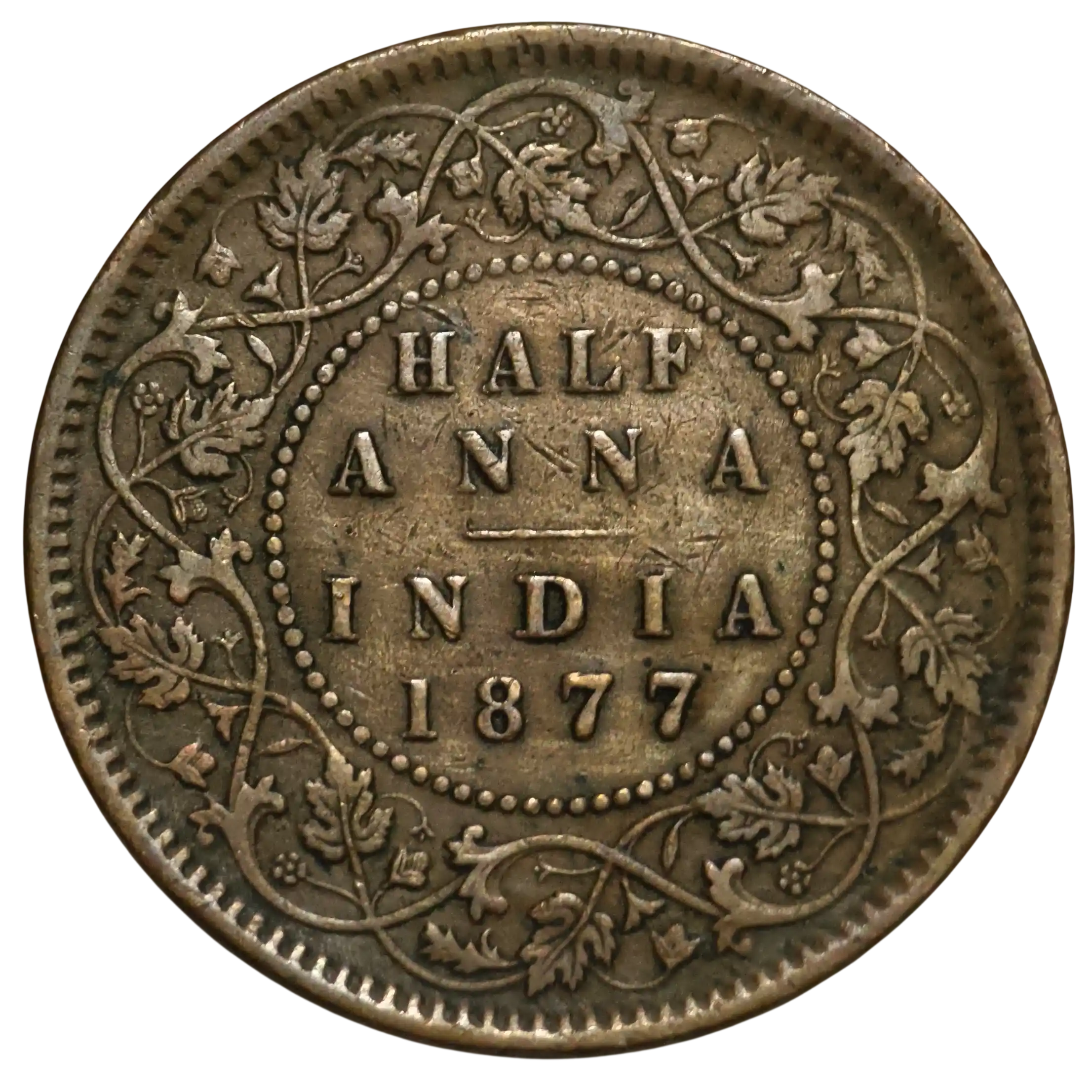 Half Anna 1877 Victoria Empress Calcutta Mint Rare Coin