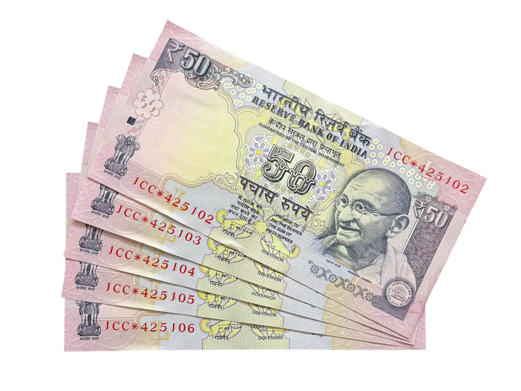 India, 2012 Rupees 50 x 5 Consecutive Star Series Banknotes, Sign. D. Subbarao, Prefix 1CC, Inset L, UNC, (1CC 425102)