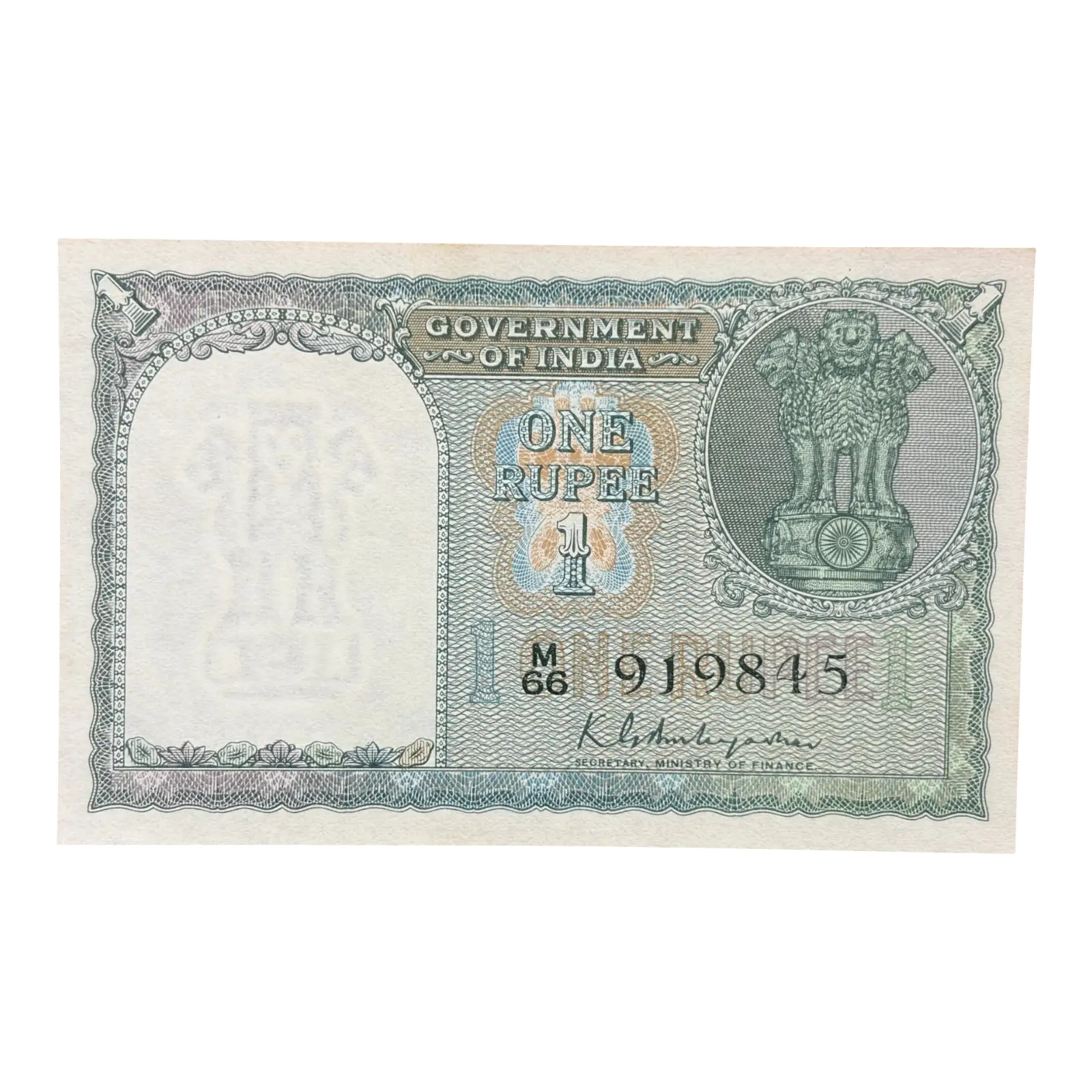 India, 1950 Rupee 1 Banknote, 2nd Issue, Sign. K.G. Ambegaonkar, UNC, RARE, (M66 919845)
