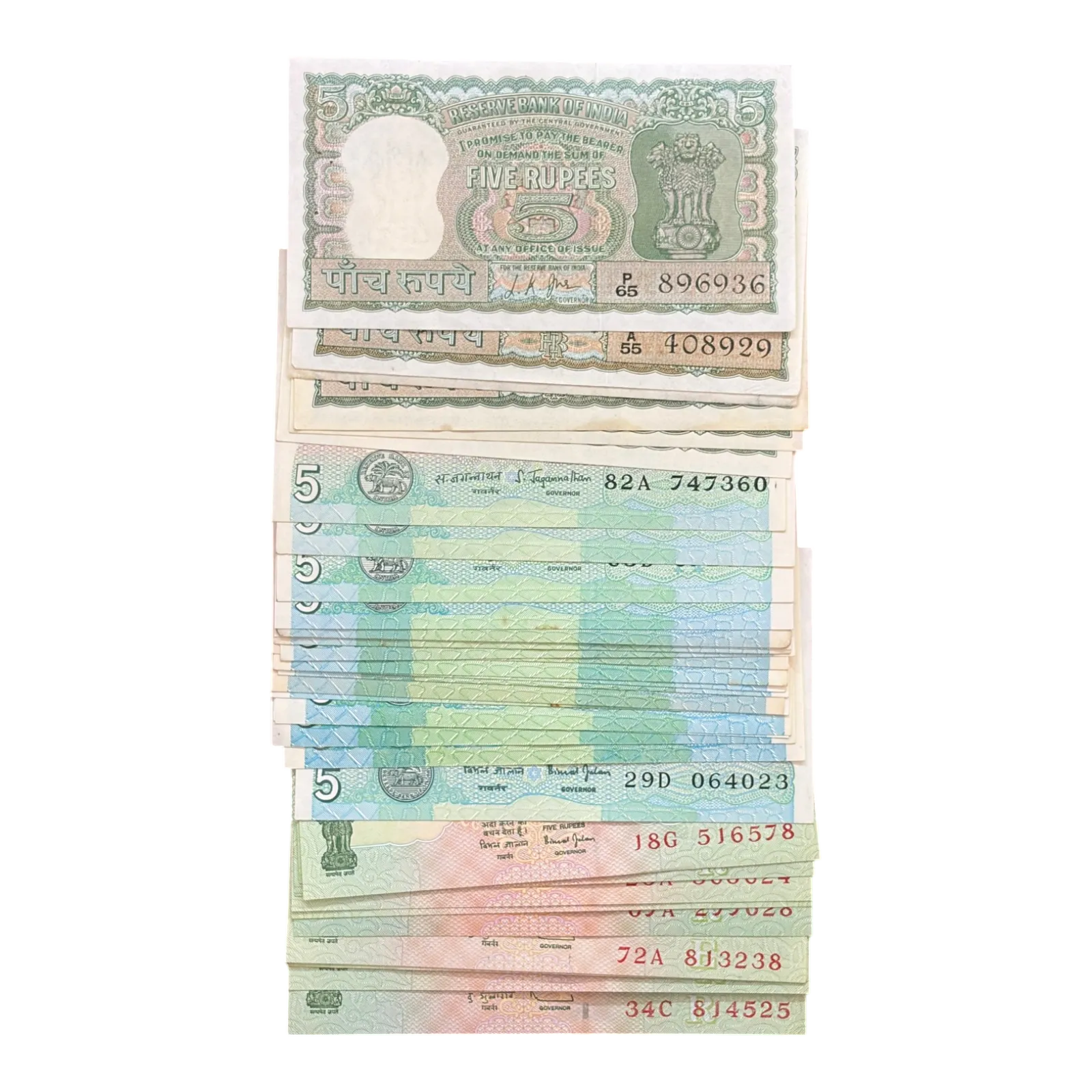 India, Rupees 5, Broken Signature Set C9 - C45, UNC, (P65 896936)