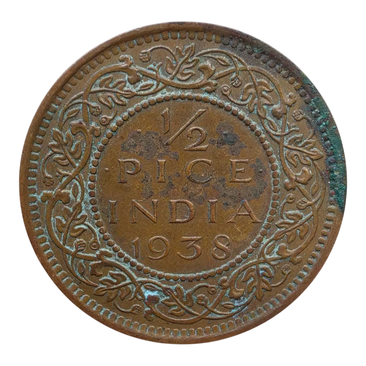 Half Pice 1938 British India King George VI Rarest Coin Very Fine plus condition