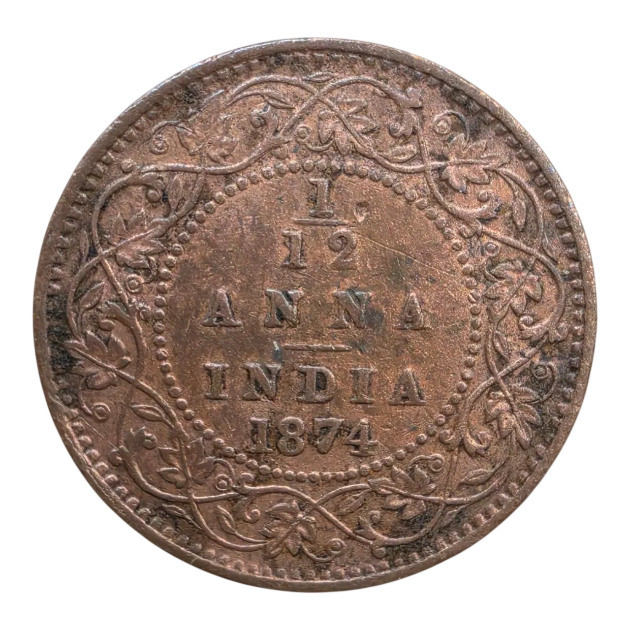 1/12th Anna 1874 Victoria Empress British India Coin Top Grade Calcutta Mint