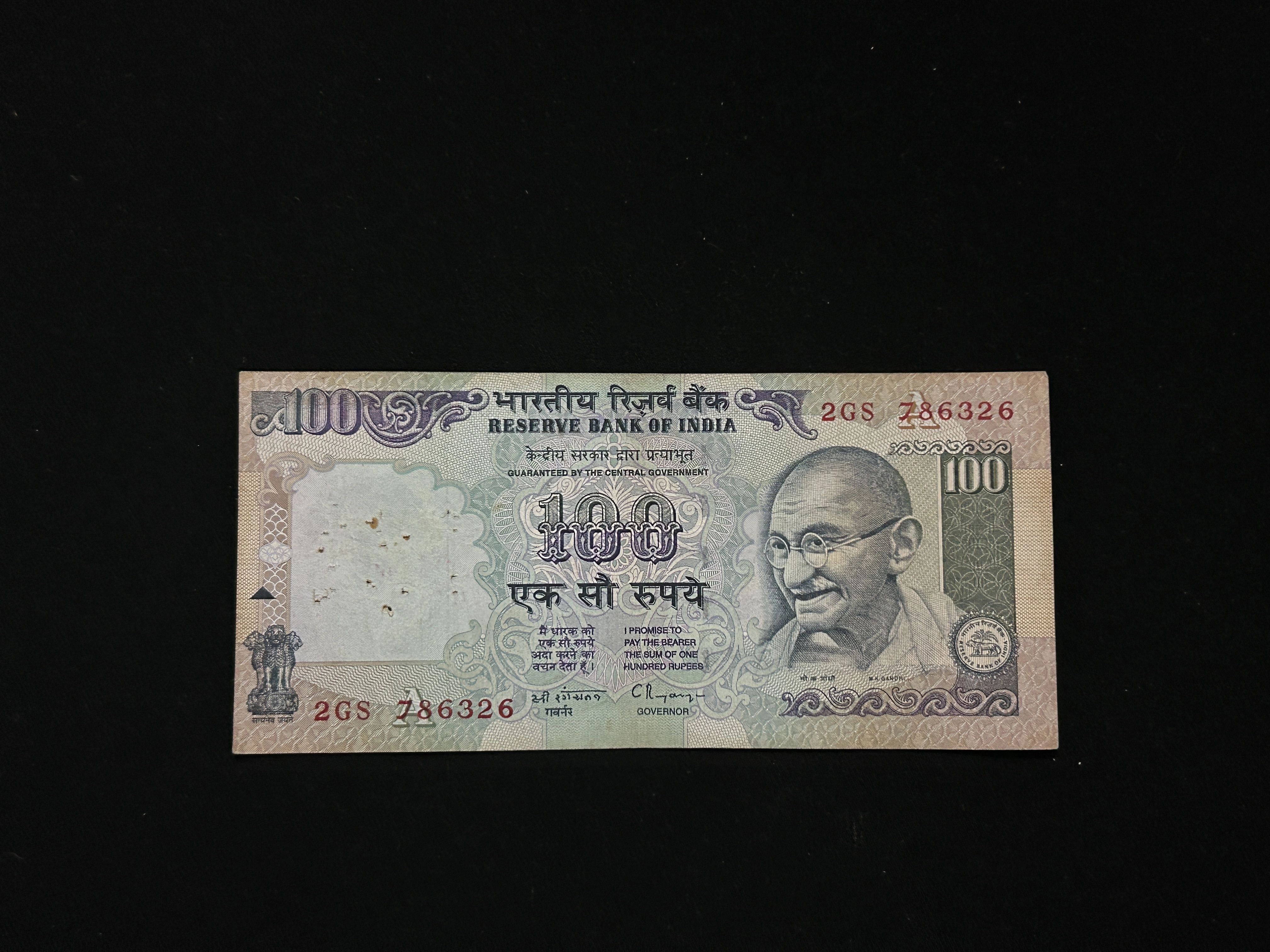 India, Rupees 100 Banknote, Holy Fancy Serial Number Starting 786, Sign. C. Rangarajan, Inset A, Very Good Condition