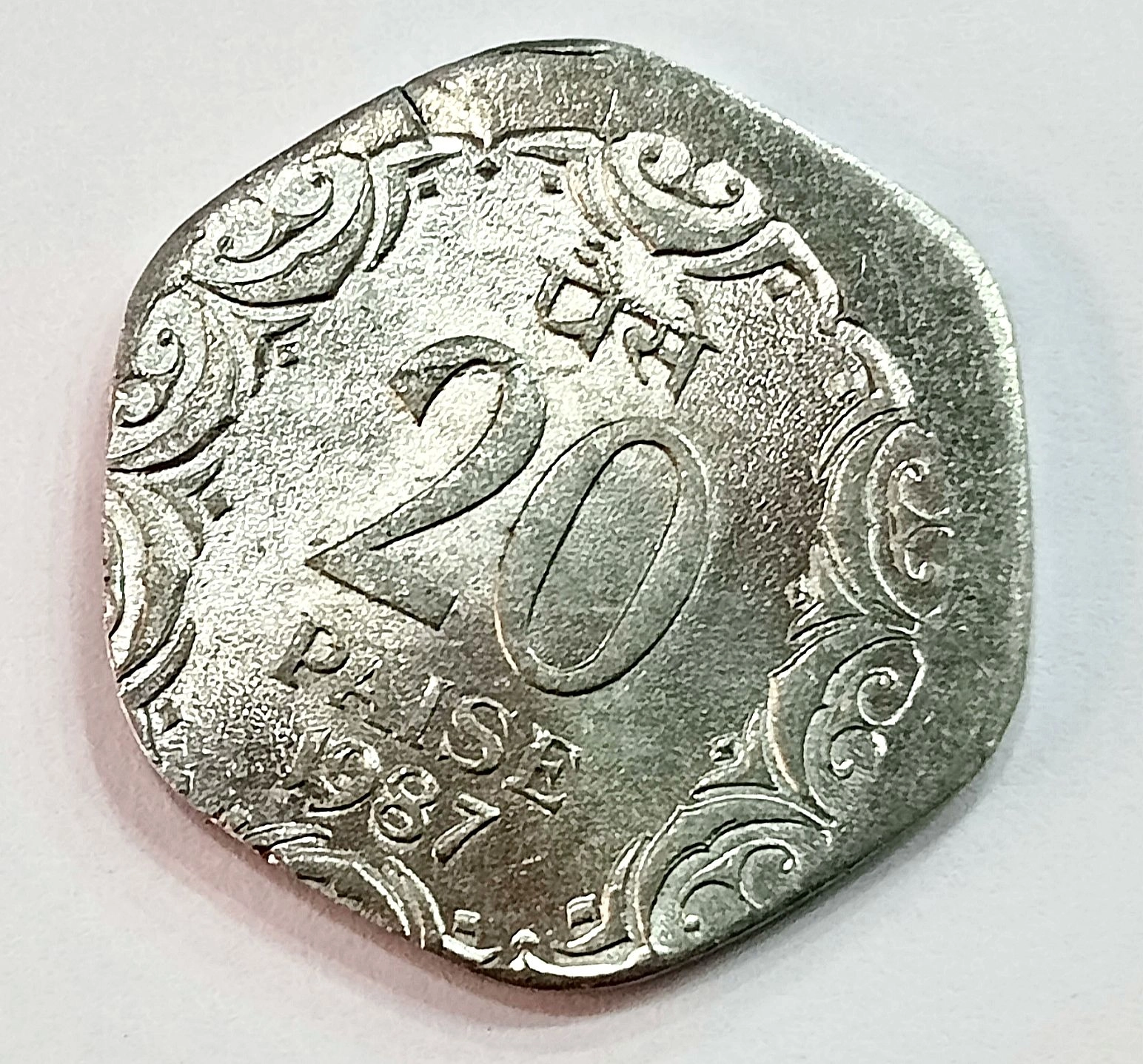 20 PAISA DEFINETIVE ISSUE ALLUMINIUM MAGNESIUM 1987 CULCUTTA MINT BIG ERROR