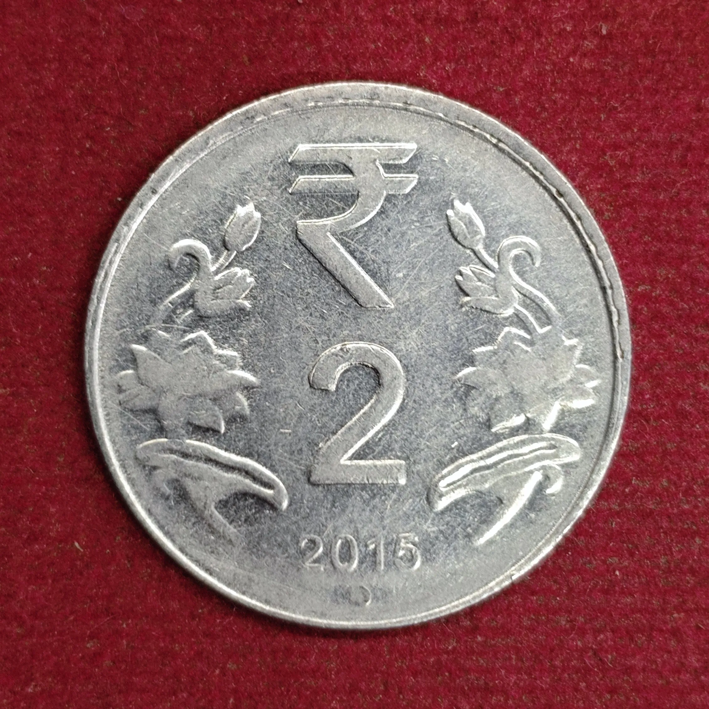 2 Rupees 2'o'Clock Die Rotated Error 2015 coin (Noida Mint)