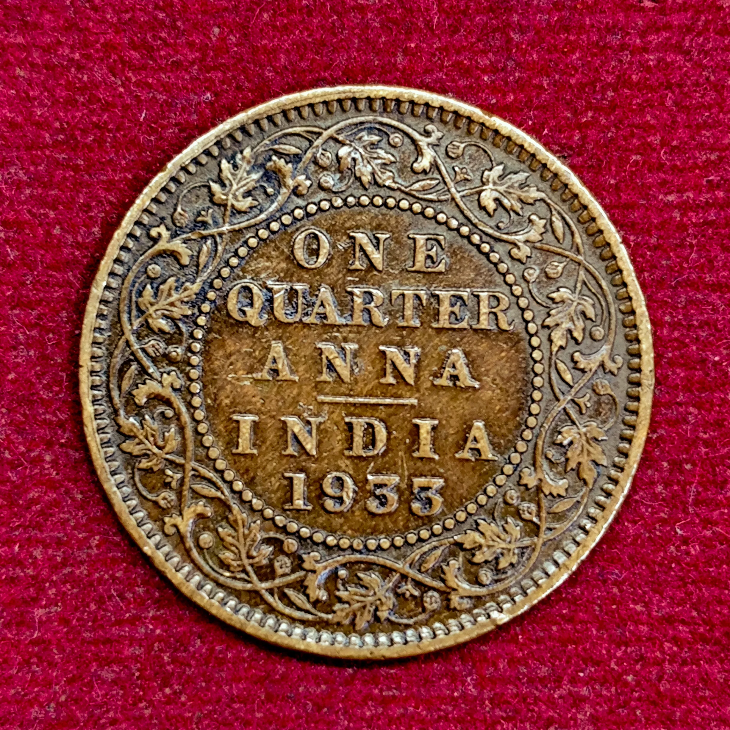 British India 1/4 Anna George V 1933 Coin