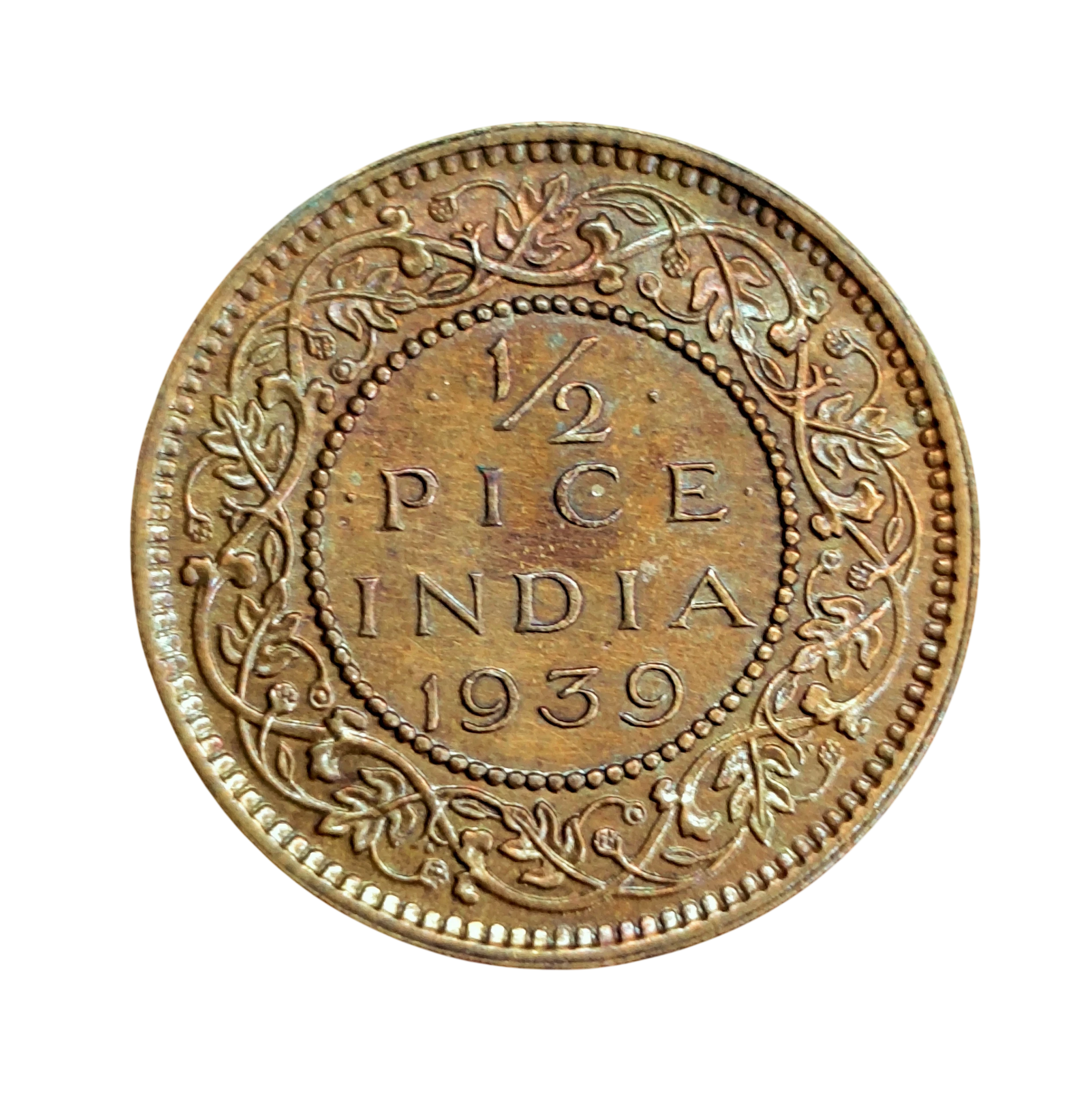 British India 1/2 Pice George VI 1939 Coin-SNS1