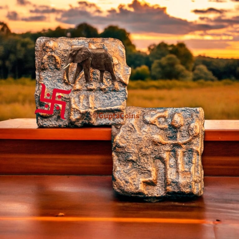 Rare 2100 Years Old Swastik & Elephant Motif - Mauryan Empire Cast Copper Kakani Coin - Sunga Kingdom